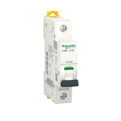 A9F86106 - Miniature circuit breaker (MCB), Acti9 iC60H, 1P, 6A, B curve, 10000A (IEC/EN 60898-1), 15kA (IEC/EN 60947-2) - Schneider Electric - Miniature circuit breaker (MCB), Acti9 iC60H, 1P, 6A, B curve, 10000A (IEC/EN 60898-1), 15kA (IEC/EN 60947-2) - Schneider Electric - 0