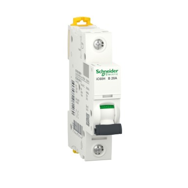 A9F53120 - Miniature circuit breaker (MCB), Acti9 iC60H, 1P, 20A, B curve, 10000A (IEC/EN 60898-1), 15kA (IEC/EN 60947-2) - Schneider Electric - Miniature circuit breaker (MCB), Acti9 iC60H, 1P, 20A, B curve, 10000A (IEC/EN 60898-1), 15kA (IEC/EN 60947-2) - Schneider Electric - 0