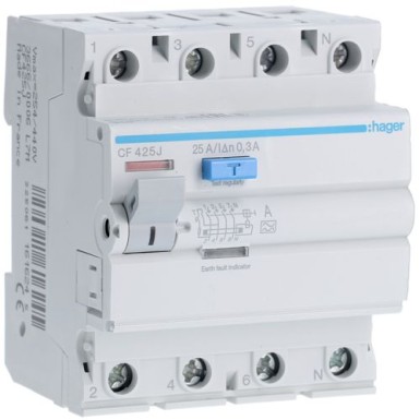 CF425J - RCCB 4P 25A 300mA A - Hager - RCCB 4P 25A 300mA A - Hager - 0