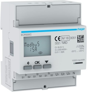 ECR300C - 3Ph kWhmeeter CT kaudu 1-5A 4M MODBUS MID 4M MODBUS MID - Hager - 3Ph kWhmeeter CT kaudu 1-5A 4M MODBUS MID 4M MODBUS MID - Hager - 0