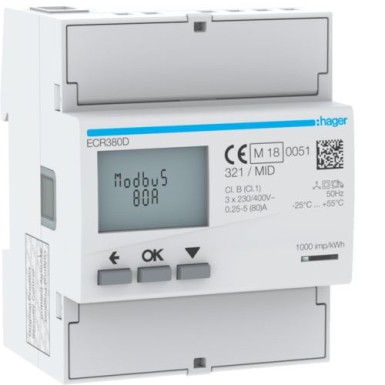 ECR380D - 3Ph kWhmeeter otse 80A 4M MODBUS MID - Hager - 3Ph kWhmeeter otse 80A 4M MODBUS MID - Hager - 0