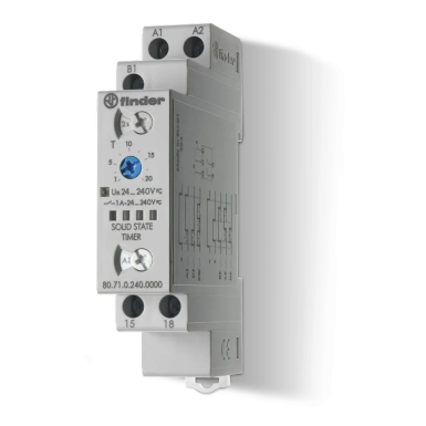 807102400000 - Modulaarne multifunktsionaalne taimer (AI, DI, SW, BE, CE, DE); toit 24...240V AC/DC; tootlikkus - pooljuhtrelee 1NO 1A; 17,5mm laius; aja reguleerimine 0,1C ... 24h; kaitseaste IP20. - Finder - Modulaarne multifunktsionaalne taimer (AI, DI, SW, BE, CE, DE); toit 24...240V AC/DC; tootlikkus - pooljuhtrelee 1NO 1A; 17,5mm laius; aja reguleerimine 0,1C ... 24h; kaitseaste IP20. - Finder - 0