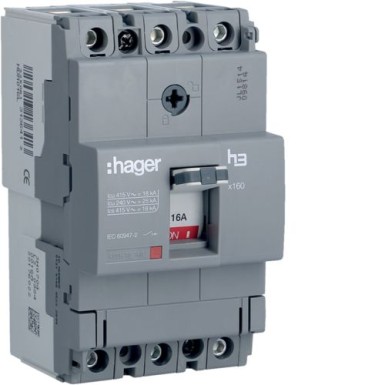 HDA016L - MCCB h3 x160 TM 3x16A 18kA - Hager - MCCB h3 x160 TM 3x16A 18kA - Hager - 0