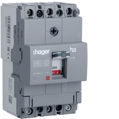 HDA020L - MCCB h3 x160 TM 3x20A 18kA - Hager - MCCB h3 x160 TM 3x20A 18kA - Hager - 0