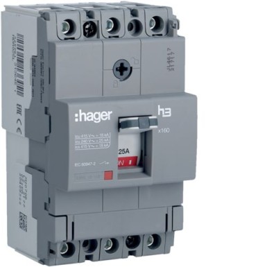 HDA025L - MCCB h3 x160 TM 3x25A 18kA - Hager - MCCB h3 x160 TM 3x25A 18kA - Hager - 0