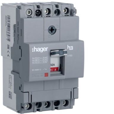 HDA032L - MCCB h3 x160 TM 3x32A 18kA - Hager - MCCB h3 x160 TM 3x32A 18kA - Hager - 0