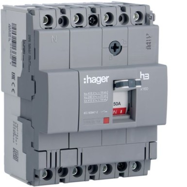 HDA051L - MCCB h3 x160 TM 4x50A 18kA - Hager - MCCB h3 x160 TM 4x50A 18kA - Hager - 0