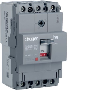 HDA100L - MCCB h3 x160 TM 3x100A 18kA - Hager - MCCB h3 x160 TM 3x100A 18kA - Hager - 0