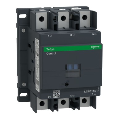 LC1D1156B7 - Kontaktor, TeSys Deca, 3P(3NO), AC-3/AC-3e, <=440 V, 115A, 24 V AC 50/60 Hz mähis, klemmid/liitmikud. - Schneider Electric - Kontaktor, TeSys Deca, 3P(3NO), AC-3/AC-3e, <=440 V, 115A, 24 V AC 50/60 Hz mähis, klemmid/liitmikud. - Schneider Electric - 0