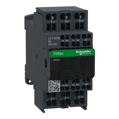 LC1D183BL - Kontaktor, TeSys Deca, 3P(3 NO), AC-3/AC-3e, 0 kuni 440V, 18A, 24VDC madala tarbimisega mähis, vedru. - Schneider Electric - Kontaktor, TeSys Deca, 3P(3 NO), AC-3/AC-3e, 0 kuni 440V, 18A, 24VDC madala tarbimisega mähis, vedru. - Schneider Electric - 0