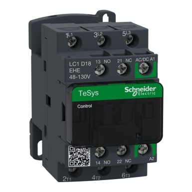 LC1D18EHE - Kontaktor, TeSys Deca, 3P(3 NO), AC-3/AC-3e, 0 kuni 440V, 18A, 48 kuni 130VAC/DC mähis. - Schneider Electric - Kontaktor, TeSys Deca, 3P(3 NO), AC-3/AC-3e, 0 kuni 440V, 18A, 48 kuni 130VAC/DC mähis. - Schneider Electric - 0