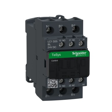 LC1D25BL - Kontaktor, TeSys Deca, 3P(3 NO), AC-3/AC-3e, 0 kuni 440V, 25A, 24VDC, madala tarbimisega mähis. - Schneider Electric - Kontaktor, TeSys Deca, 3P(3 NO), AC-3/AC-3e, 0 kuni 440V, 25A, 24VDC, madala tarbimisega mähis. - Schneider Electric - 0