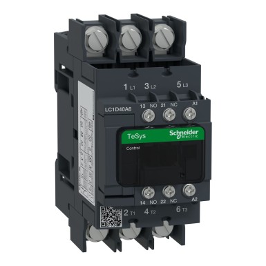 LC1D40A6B7 - Kontaktor, TeSys Deca, 3P(3 NO), AC-3/AC-3e, 0 kuni 440 V, 40 A, 24 VAC 50/60 Hz mähis, klemmid-ringklemmid. - Schneider Electric - Kontaktor, TeSys Deca, 3P(3 NO), AC-3/AC-3e, 0 kuni 440 V, 40 A, 24 VAC 50/60 Hz mähis, klemmid-ringklemmid. - Schneider Electric - 0