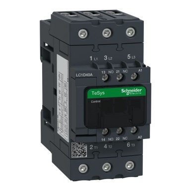 LC1D40AV7 - Kontaktor, TeSys Deca, 3P(3 NO), AC-3/AC-3e, 0 kuni 440V, 40A, 400VAC 50/60Hz mähis. - Schneider Electric - Kontaktor, TeSys Deca, 3P(3 NO), AC-3/AC-3e, 0 kuni 440V, 40A, 400VAC 50/60Hz mähis. - Schneider Electric - 0