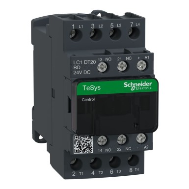 LC1DT20BD - Kontaktor, TeSys Deca, 4P(4 NO), AC-1, 0 kuni 440V, 20A, 24VDC standard mähis - Schneider Electric - Kontaktor, TeSys Deca, 4P(4 NO), AC-1, 0 kuni 440V, 20A, 24VDC standard mähis - Schneider Electric - 0