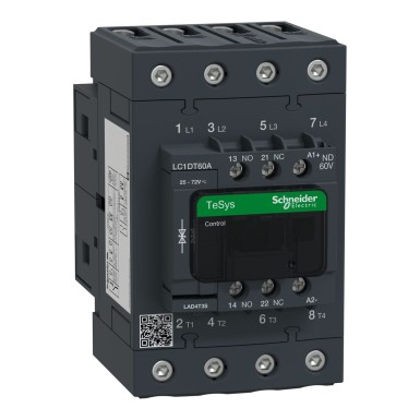 LC1DT60AND - TeSys Deca kontaktor - 4P(4 NO) - AC-1 - <= 440 V 60 A - 60 V DC standard mähis. - Schneider Electric - TeSys Deca kontaktor - 4P(4 NO) - AC-1 - <= 440 V 60 A - 60 V DC standard mähis. - Schneider Electric - 0