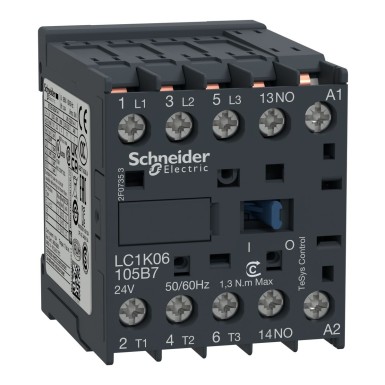 LC1K06105P7 - Kontaktor, TeSys K, 3P, AC-3/AC-3e,440V 6A, ab. 1NO, 230V AC mähis, kiirühendused - Schneider Electric - Kontaktor, TeSys K, 3P, AC-3/AC-3e,440V 6A, ab. 1NO, 230V AC mähis, kiirühendused - Schneider Electric - 0