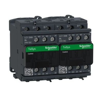 LC2D09BL - Pöördkontaktor, TeSys Deca, 3P(3 NO), AC-3, 0 kuni 440V, 9A, 24V madala tarbimisega DC madala tarbimisega mähis. - Schneider Electric - Pöördkontaktor, TeSys Deca, 3P(3 NO), AC-3, 0 kuni 440V, 9A, 24V madala tarbimisega DC madala tarbimisega mähis. - Schneider Electric - 0