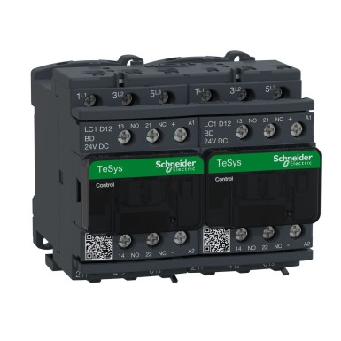 LC2D12BD - Pöördkontaktor, TeSys Deca, 3P(3 NO), AC-3, 0 kuni 440V, 12A, 24VDC mähis, elektrilise blokeeringuga. - Schneider Electric - Pöördkontaktor, TeSys Deca, 3P(3 NO), AC-3, 0 kuni 440V, 12A, 24VDC mähis, elektrilise blokeeringuga. - Schneider Electric - 0