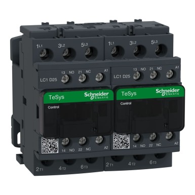 LC2D25F7 - TeSys Deca pöördkontaktor 3P(3 NO) AC3 <= 440 V 25 A 110 V vahelduvvoolu mähis. - Schneider Electric - TeSys Deca pöördkontaktor 3P(3 NO) AC3 <= 440 V 25 A 110 V vahelduvvoolu mähis. - Schneider Electric - 0