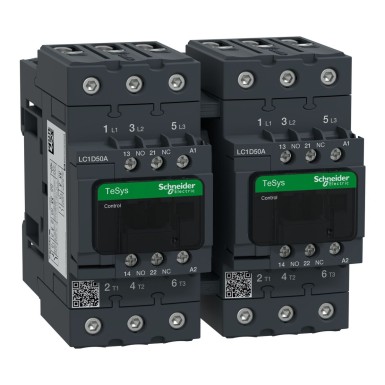 LC2D50AB7 - TeSys Deca pöördkontaktor 3P(3 NO) AC3 <= 440 V 50 A 24 V vahelduvvoolu mähis - Schneider Electric - TeSys Deca pöördkontaktor 3P(3 NO) AC3 <= 440 V 50 A 24 V vahelduvvoolu mähis - Schneider Electric - 0