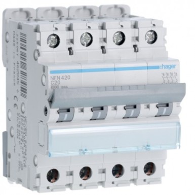 NFN420 - 4P 6-10kA C-kõveraga kaitselüliti - 20A 4 moodulit - Ref: NFN420 - Hager - 4P 6-10kA C-kõveraga kaitselüliti - 20A 4 moodulit - Ref: NFN420 - Hager - 0