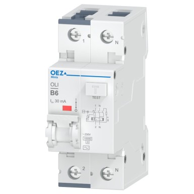 OEZ:38271 - In 6 A, Ue AC 230 V, karakteristik B, Idn 30 mA, 1+N-poolus, Icn 10 kA, tüüp AC - OEZ - In 6 A, Ue AC 230 V, karakteristik B, Idn 30 mA, 1+N-poolus, Icn 10 kA, tüüp AC - OEZ - 0