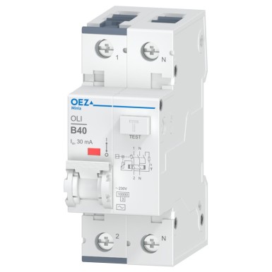 OEZ:38277 - 40 A, Ue AC 230 V, karakteristik B, Idn 30 mA, 1+N-poolus, Icn 10 kA, tüüp AC - OEZ - 40 A, Ue AC 230 V, karakteristik B, Idn 30 mA, 1+N-poolus, Icn 10 kA, tüüp AC - OEZ - 0