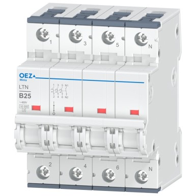 OEZ:41821 - In 25 A, Ue AC 230/400 V / DC 216 V, karakteristik B, 3+N-poolus, Icn 10 kA - OEZ - In 25 A, Ue AC 230/400 V / DC 216 V, karakteristik B, 3+N-poolus, Icn 10 kA - OEZ - 0