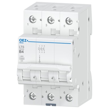 OEZ:42083 - 4 A, Ue AC 230/400 V / DC 180 V, karakteristik B, 3-pooluseline, Icn 10 kA - OEZ - 4 A, Ue AC 230/400 V / DC 180 V, karakteristik B, 3-pooluseline, Icn 10 kA - OEZ - 0