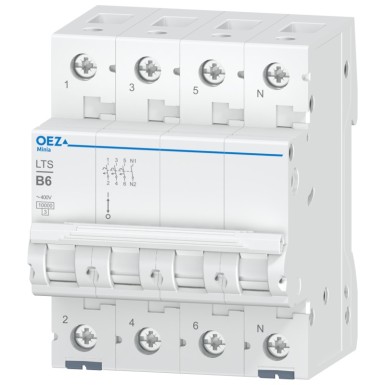 OEZ:42131 - In 6 A, Ue AC 230/400 V / DC 180 V, karakteristik B, 3+N-poolus, Icn 10 kA - OEZ - In 6 A, Ue AC 230/400 V / DC 180 V, karakteristik B, 3+N-poolus, Icn 10 kA - OEZ - 0