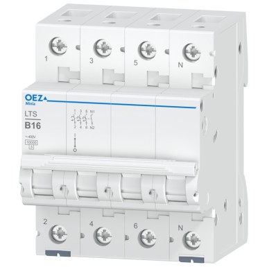 OEZ:42135 - 16 A, Ue AC 230/400 V / DC 180 V, karakteristik B, 3+N-poolus, Icn 10 kA - OEZ - 16 A, Ue AC 230/400 V / DC 180 V, karakteristik B, 3+N-poolus, Icn 10 kA - OEZ - 0