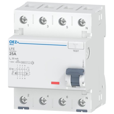 OEZ:42395 - In 25 A, Ue AC 230/400 V, Idn 30 mA, 4-pooluseline, Inc 6 kA, tüüp AC - OEZ - In 25 A, Ue AC 230/400 V, Idn 30 mA, 4-pooluseline, Inc 6 kA, tüüp AC - OEZ - 0