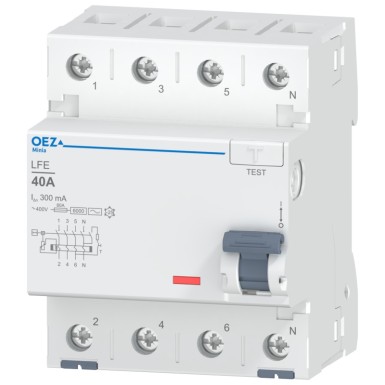 OEZ:42403 - In 40 A, Ue AC 230/400 V, Idn 300 mA, 4-pooluseline, Inc 6 kA, tüüp AC - OEZ - In 40 A, Ue AC 230/400 V, Idn 300 mA, 4-pooluseline, Inc 6 kA, tüüp AC - OEZ - 0