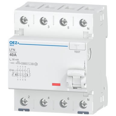 OEZ:42434 - In 40 A, Ue AC 230/400 V, Idn 30 mA, 4-pooluseline, Inc 10 kA, tüüp AC, konstruktsioon G - OEZ - In 40 A, Ue AC 230/400 V, Idn 30 mA, 4-pooluseline, Inc 10 kA, tüüp AC, konstruktsioon G - OEZ - 0