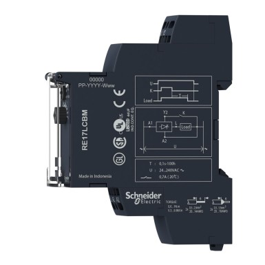 RE17LCBMS - Modulaarne ajastusrelee, Harmony, 0,7A, 1s..100h, väljalülitusviivitus, tahke väljund, vedruklemmid, 24...240V AC - Schneider Electric - Modulaarne ajastusrelee, Harmony, 0,7A, 1s..100h, väljalülitusviivitus, tahke väljund, vedruklemmid, 24...240V AC - Schneider Electric - 3