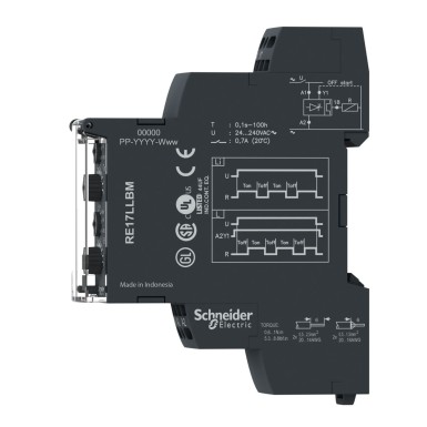 RE17LLBMS - Modulaarne ajastusrelee, Harmony, 0,7A, 1s..100h, asümmeetriline vilkumine, pooljuhtväljund, vedruklemmid, 24...240V AC - Schneider Electric - Modulaarne ajastusrelee, Harmony, 0,7A, 1s..100h, asümmeetriline vilkumine, pooljuhtväljund, vedruklemmid, 24...240V AC - Schneider Electric - 1