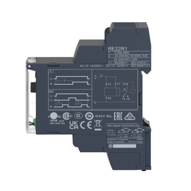 RE22R1HMR - Modulaarne ajastusrelee, Harmony, 8A, 1 CO, 0,05s...300h, intervallrelee, 24...240V AC DC - Schneider Electric - Modulaarne ajastusrelee, Harmony, 8A, 1 CO, 0,05s...300h, intervallrelee, 24...240V AC DC - Schneider Electric - 5