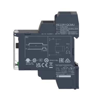 RE22R1KMR - Harmony, modulaarne ajastusrelee, 5 A, 1 CO, 0,05 s?¦10 min, viivitus pingeväljalülitamisel, 24...240 V AC/DC - Schneider Electric - Harmony, modulaarne ajastusrelee, 5 A, 1 CO, 0,05 s?¦10 min, viivitus pingeväljalülitamisel, 24...240 V AC/DC - Schneider Electric - 2