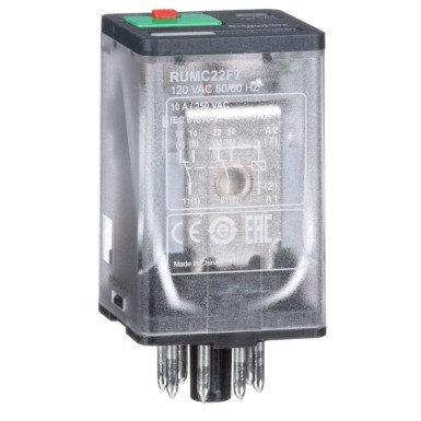 RUMC22F7 - Harmony, universaalne pistikrelee, 10 A, 2 CO, LED-iga, lukustatava testimisnupuga, 120 V AC - Schneider Electric - Harmony, universaalne pistikrelee, 10 A, 2 CO, LED-iga, lukustatava testimisnupuga, 120 V AC - Schneider Electric - 0