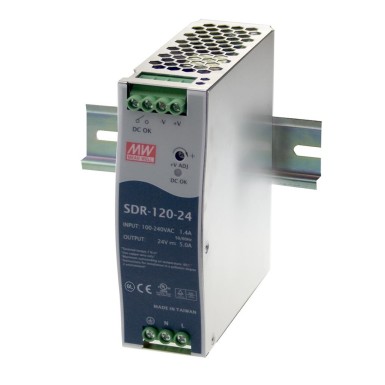 SDR-120-24 - AC-DC tööstuslik DIN-liistu toiteallikas; Väljund: 24V DC, 5A; metallkorpus; üliõhuke (40 mm). - Mean Well - AC-DC tööstuslik DIN-liistu toiteallikas; Väljund: 24V DC, 5A; metallkorpus; üliõhuke (40 mm). - Mean Well - 0