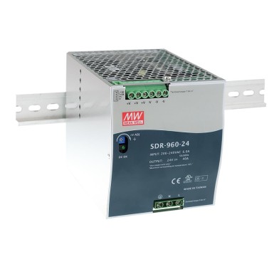 SDR-960-24 - AC-DC tööstuslik DIN-liistu toiteallikas; Väljund: 24V DC, 40A; metallkorpus; üliõhuke (110 mm); paralleelfunktsioon. - Mean Well - AC-DC tööstuslik DIN-liistu toiteallikas; Väljund: 24V DC, 40A; metallkorpus; üliõhuke (110 mm); paralleelfunktsioon. - Mean Well - 0