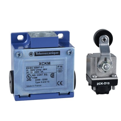 XCKM515 - Limit switch, Limit switches XC Standard - Telemecanique - Limit switch, Limit switches XC Standard, XCKM, thermoplastic roller lever, 1NC+1 NO, slow break, Pg11 - Telemecanique - 0