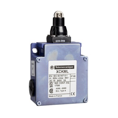 XCKML102 - Limit switch, Limit switches XC Standard - Telemecanique - Limit switch, Limit switches XC Standard, XCKML, steel roller plunger, 2x(1NC+1NO), snap action, Pg13 - Telemecanique - 0