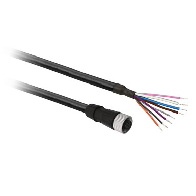 XZCP29P12L20 - Telemecanique - Pre wired connectors XZ, straight female, M12, 8 pins, cable PUR 20 m