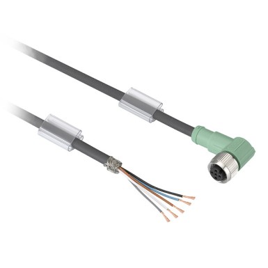 XZCPB12P15L10 - Telemecanique - Pre wired connectors XZ, RS422, elbowed female, M12, 5 pins, cable PUR 10 m