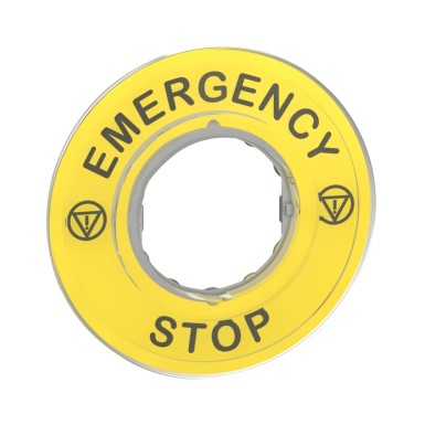 ZBY9320 - Legendihoidja 60mm hädaseiskamise jaoks, Harmony XB4, plastist, kollane, märgistatud EMERGENCY STOP - Schneider Electric - Legendihoidja 60mm hädaseiskamise jaoks, Harmony XB4, plastist, kollane, märgistatud EMERGENCY STOP - Schneider Electric - 0