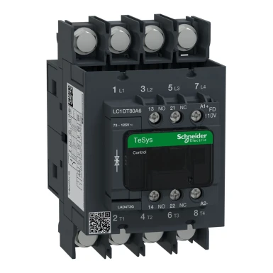 LC1DT80A6FD - Kontaktor, TeSys Deca, 4P(4 NO), AC-1, 0 kuni 440V, 80A, 110V DC standardmähis, rõngaklemmid. - Schneider Electric - Kontaktor, TeSys Deca, 4P(4 NO), AC-1, 0 kuni 440V, 80A, 110V DC standardmähis, rõngaklemmid. - Schneider Electric - 0