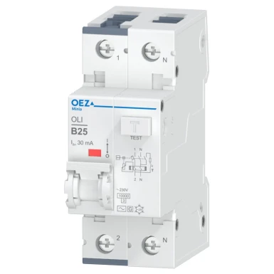 OEZ:38331 - In 25 A, Ue AC 230 V, karakteristik B, Idn 30 mA, 1+N-poolus, Icn 10 kA, tüüp AC, konstruktsioon G - OEZ - In 25 A, Ue AC 230 V, karakteristik B, Idn 30 mA, 1+N-poolus, Icn 10 kA, tüüp AC, konstruktsioon G - OEZ - 0