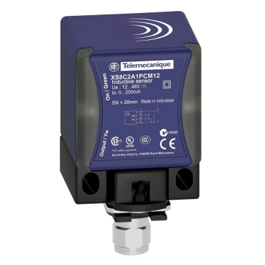 XS8C2A4MAU20 - Induktiivsed lähedusandurid XS, induktiivne andur XS8 40x40x70, PBT, Sn40 mm, 24...240 VAC/DC, 1/2